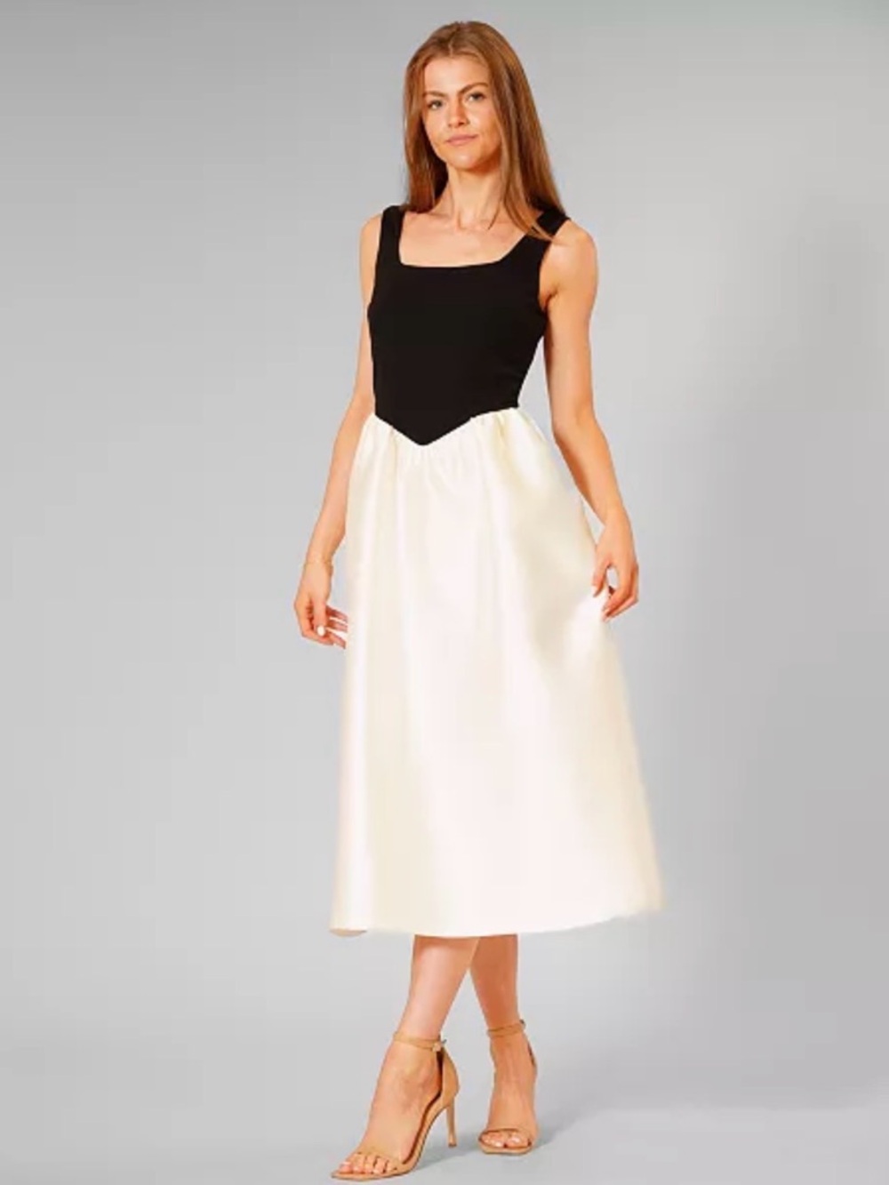 NWT Julia Jordan Square Neck Black & Ivory Two-Tone Midi Dress